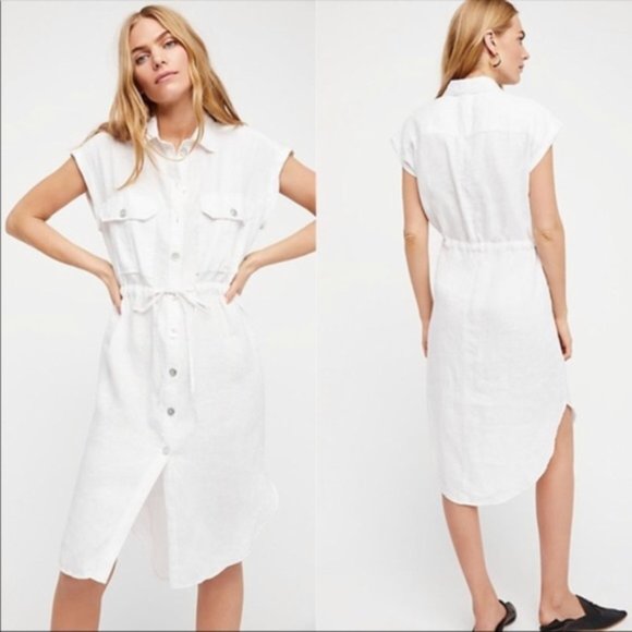 Linen Dress Free People Meet Me Halfway Linen Shirt Dress - Picture 2 of 16